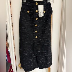 Zara Tweed Pencil Skirt with Gold Accents NWT